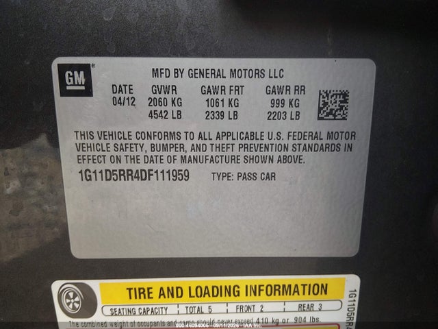 2013 Chevrolet Malibu Eco მანქანა იყიდება აუქციონზე, vin: 1G11D5RR4DF111959, აუქციონის ნომერი: 46094005