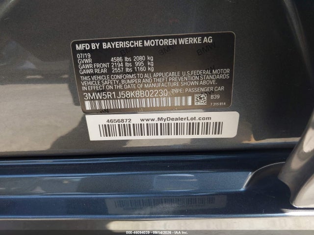 Aukcja sprzedaży 2019 Bmw 330i, vin: 3MW5R1J58K8B02230, numer aukcji: 46094039