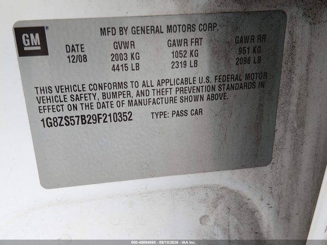 Продаж на аукціоні авто 2009 Saturn Aura Xe, vin: 1G8ZS57B29F210352, номер лоту: 46094060