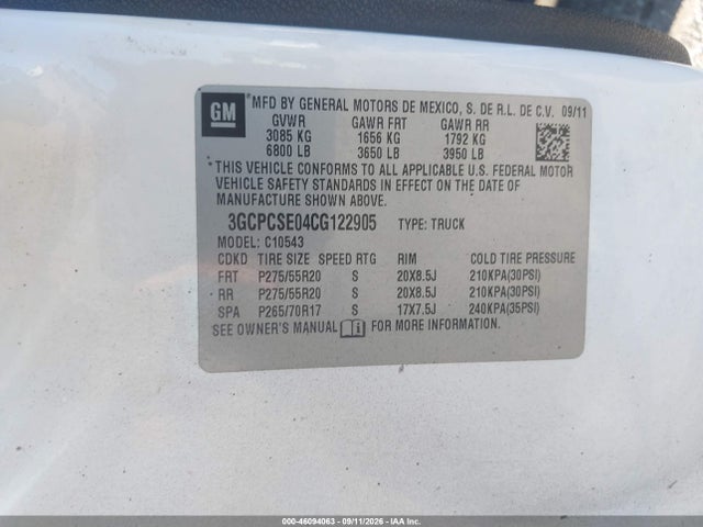 Aukcja sprzedaży 2012 Chevrolet Silverado 1500 Lt, vin: 3GCPCSE04CG122905, numer aukcji: 46094063