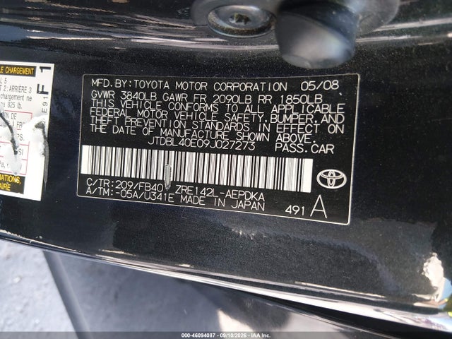 Aukcja sprzedaży 2009 Toyota Corolla Le, vin: JTDBL40E09J027273, numer aukcji: 46094087
