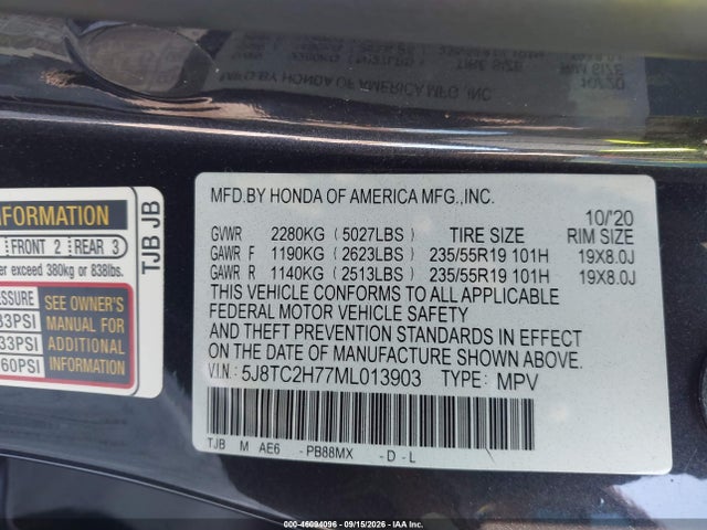 2021 Acura Rdx Advance Package/pmc Edition მანქანა იყიდება აუქციონზე, vin: 5J8TC2H77ML013903, აუქციონის ნომერი: 46094096