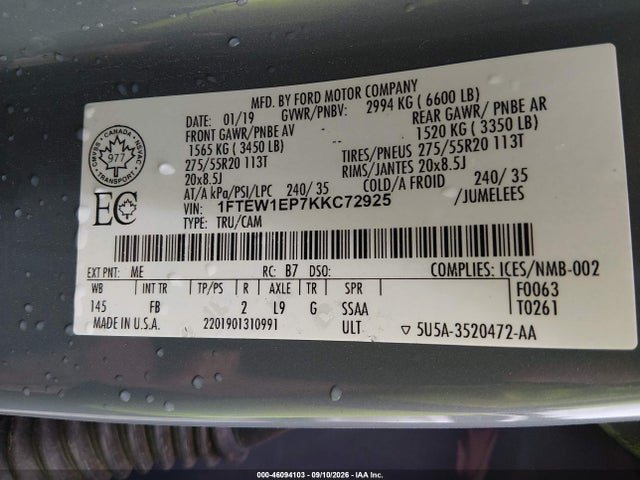 1FTEW1EP7KKC72925 Ford F-150 Xlt
