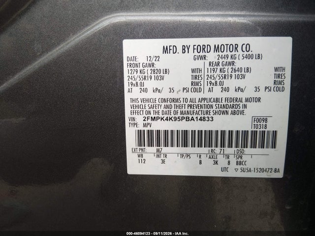 Продажа на аукционе авто 2023 Ford Edge Titanium, vin: 2FMPK4K95PBA14833, номер лота: 46094123