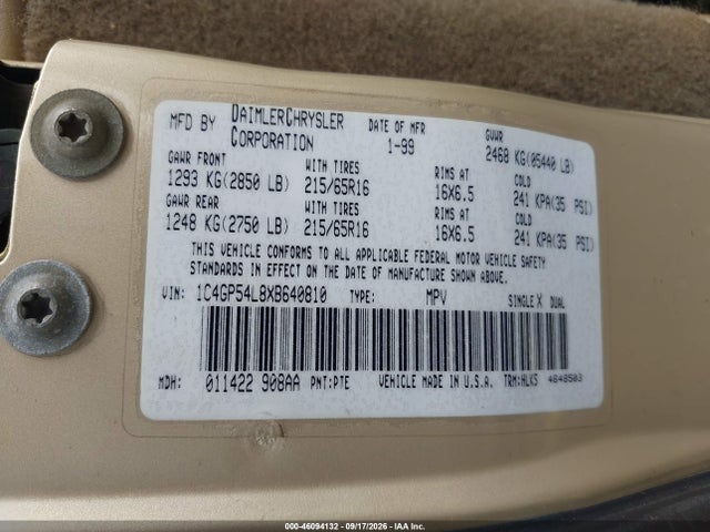Auction sale of the 1999 Chrysler Town & Country Lx, vin: 1C4GP54L8XB640810, lot number: 46094132