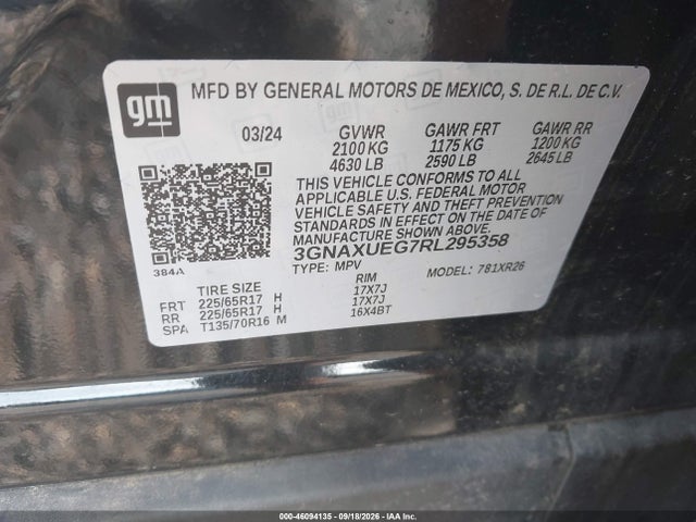Aukcja sprzedaży 2024 Chevrolet Equinox Awd Lt, vin: 3GNAXUEG7RL295358, numer aukcji: 46094135