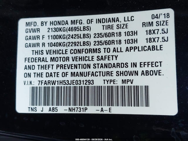 Honda CR-V EX 2018 7FARW1H53JE031293 Image 9