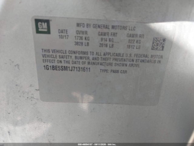 Продажа на аукционе авто 2018 Chevrolet Cruze Lt Auto, vin: 1G1BE5SM1J7131611, номер лота: 46094157