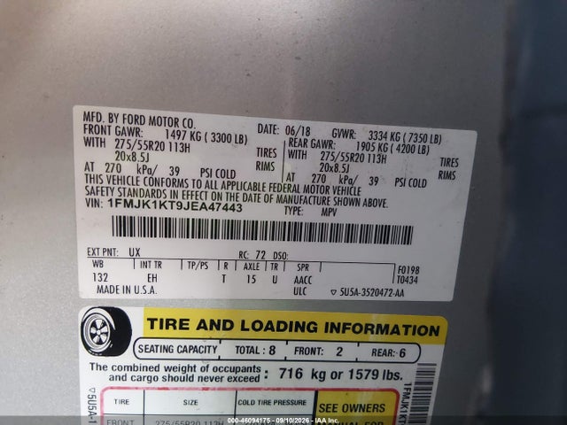 1FMJK1KT9JEA47443 Ford Expedition Max Limited