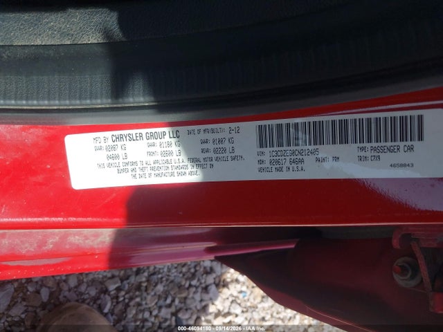 46094180 :رقم المزاد ، 1C3CDZEG0CN212405 vin ، 2012 Dodge Avenger Sxt Plus مزاد بيع