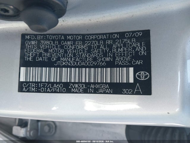 46094188 :رقم المزاد ، JTDKN3DU0A0029766 vin ، 2010 Toyota Prius Iv مزاد بيع