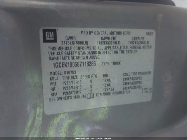 Продажа на аукционе авто 2008 Chevrolet Silverado 1500 Lt2, vin: 1GCEK19058Z118285, номер лота: 46094219