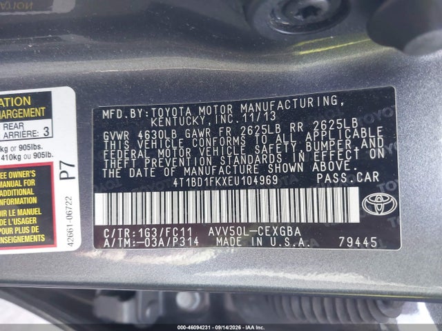 4T1BD1FKXEU104969 Toyota Camry Hybrid Xle