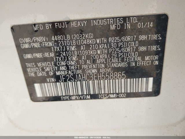 Продаж на аукціоні авто 2014 Subaru Forester 2.5i Limited, vin: JF2SJAHC3EH558865, номер лоту: 46094235