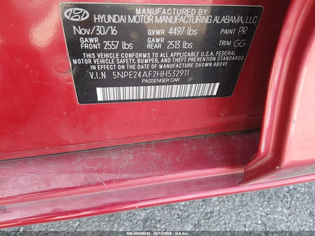 Продаж на аукціоні авто 2017 Hyundai Sonata, vin: 5NPE24AF2HH532911, номер лоту: 46094240