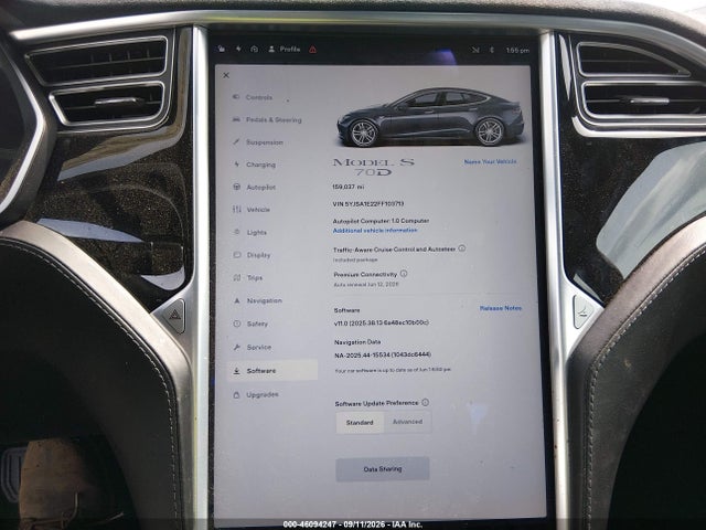 46094247 :رقم المزاد ، 5YJSA1E22FF103713 vin ، 2015 Tesla Model S 70d/85d/p85d مزاد بيع