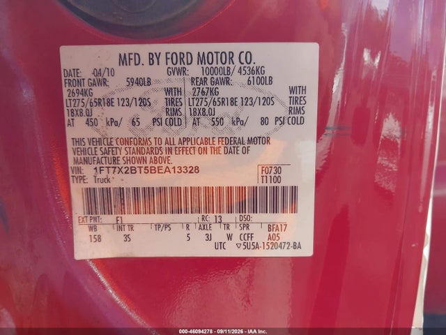 Продаж на аукціоні авто 2011 Ford F-250 Xlt, vin: 1FT7X2BT5BEA13328, номер лоту: 46094278