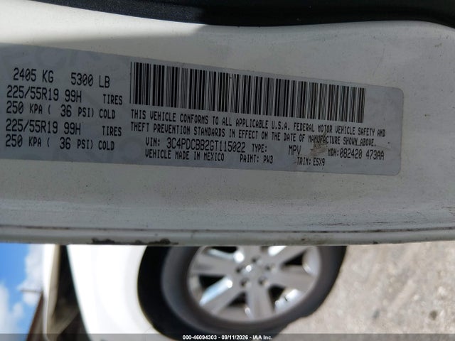 2016 Dodge Journey Sxt მანქანა იყიდება აუქციონზე, vin: 3C4PDCBB2GT115022, აუქციონის ნომერი: 46094303