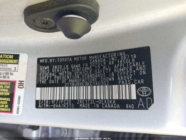 Toyota COROLLA SE 2019 2T1BURHE9KC140302 Image 9