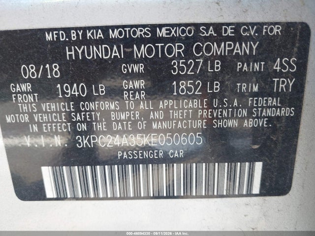 Hyundai ACCENT SE 2019 3KPC24A35KE050605 Image 9