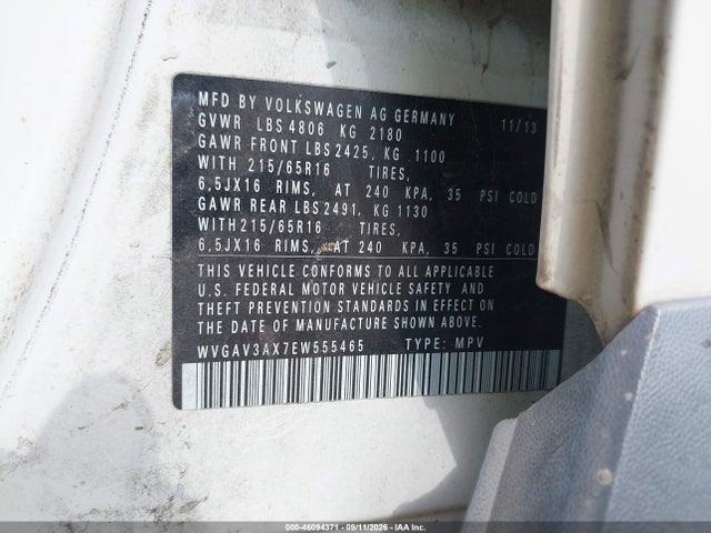 46094371 :رقم المزاد ، WVGAV3AX7EW555465 vin ، 2014 Volkswagen Tiguan S مزاد بيع