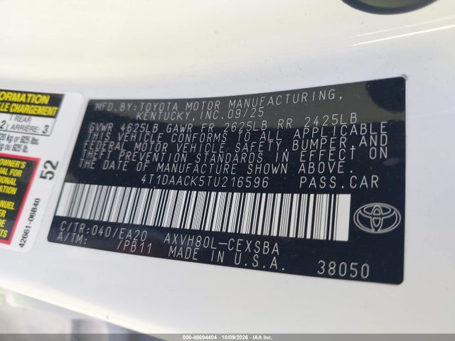 46094404 :رقم المزاد ، 4T1DAACK5TU216596 vin ، 2026 Toyota Camry Se مزاد بيع