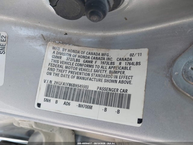 Продаж на аукціоні авто 2011 Honda Civic Ex, vin: 2HGFA1F86BH545503, номер лоту: 46094417