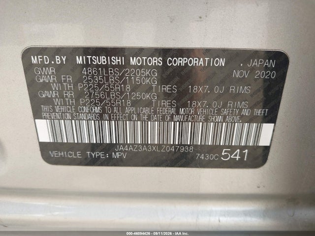Aukcja sprzedaży 2020 Mitsubishi Outlander Es 2.4 S-awc/le 2.4 S-awc/se 2.4 S-awc/sel 2.4 S-awc/sp 2.4 S-awc, vin: JA4AZ3A3XLZ047938, numer aukcji: 46094426