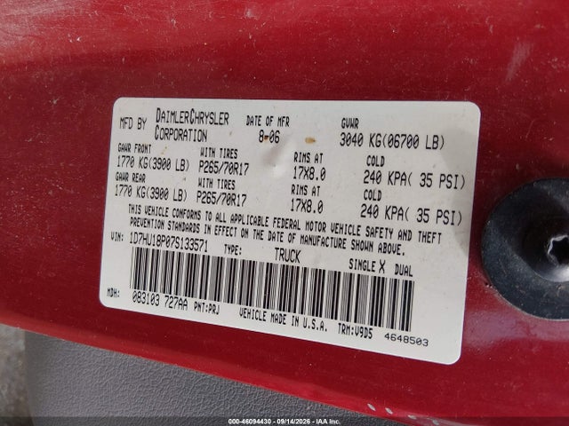 Auction sale of the 2007 Dodge Ram 1500 St/slt, vin: 1D7HU18P07S133571, lot number: 46094430