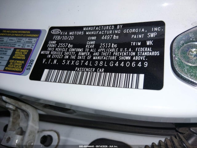 Aukcja sprzedaży 2020 Kia Optima S, vin: 5XXGT4L38LG440649, numer aukcji: 46094440