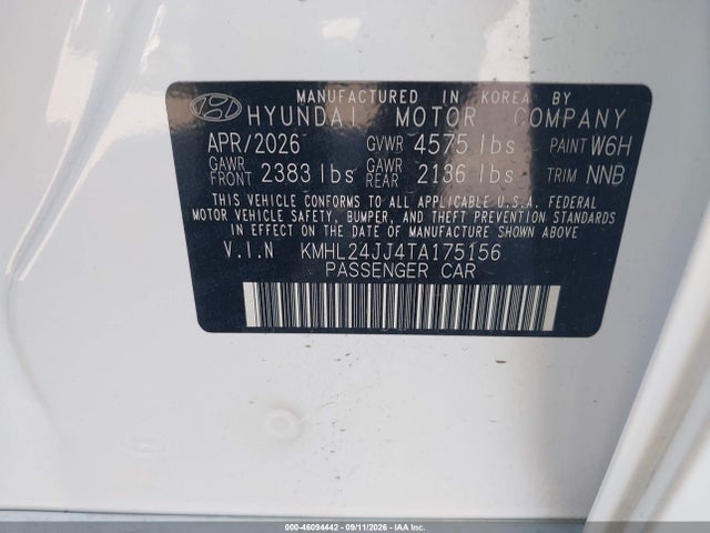 46094442 :رقم المزاد ، KMHL24JJ4TA175156 vin ، 2026 Hyundai Sonata Hybrid Blue مزاد بيع