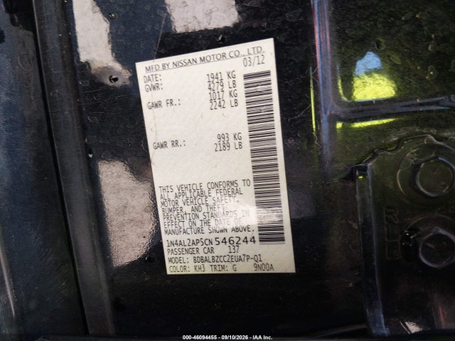 46094455 :رقم المزاد ، 1N4AL2AP5CN546244 vin ، 2012 Nissan Altima 2.5 S مزاد بيع