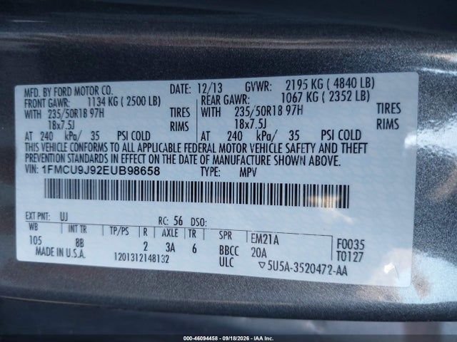 Продажа на аукционе авто 2014 Ford Escape Titanium, vin: 1FMCU9J92EUB98658, номер лота: 46094458