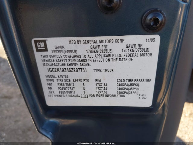 46094488 :رقم المزاد ، 1GCEK19Z46Z207731 vin ، 2006 Chevrolet Silverado 1500 Work Truck مزاد بيع