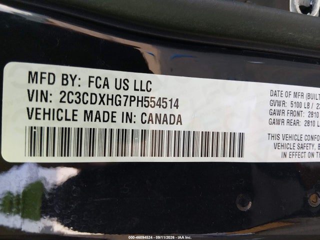 Продаж на аукціоні авто 2023 Dodge Charger Gt, vin: 2C3CDXHG7PH554514, номер лоту: 46094524
