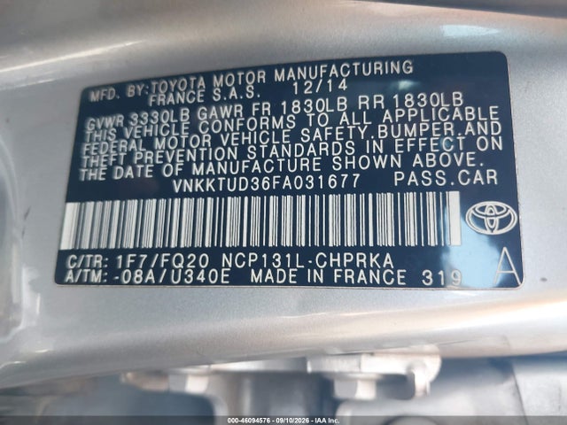 Продаж на аукціоні авто 2015 Toyota Yaris L, vin: VNKKTUD36FA031677, номер лоту: 46094576