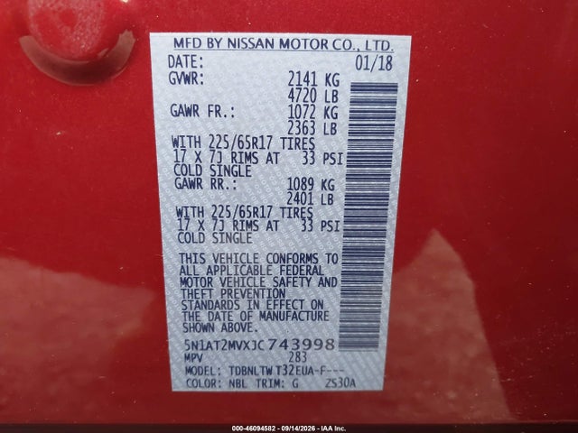 Nissan ROGUE SV 2018 5N1AT2MVXJC743998 Image 9