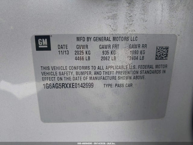 Продаж на аукціоні авто 2014 Cadillac Ats Standard, vin: 1G6AG5RXXE0142699, номер лоту: 46094590