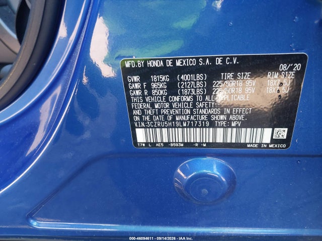 Продажа на аукционе авто 2020 Honda Hr-v 2wd Sport, vin: 3CZRU5H19LM717319, номер лота: 46094611