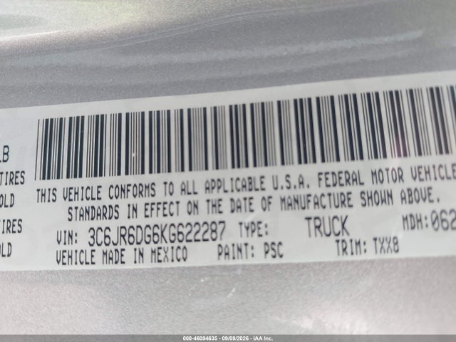 3C6JR6DG6KG622287 RAM 1500 Classic Tradesman 4x2 8&#039; Box