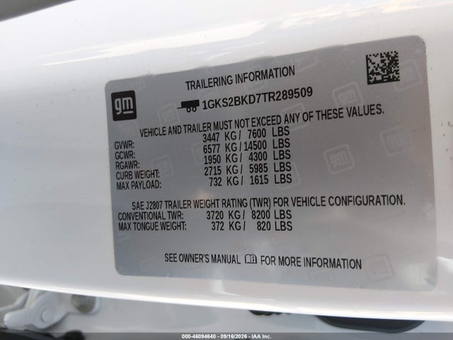 1GKS2BKD7TR289509 GMC Yukon 4wd Elevation