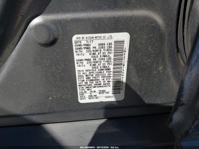 46094653 :رقم المزاد ، JN8AT2MT4HW406078 vin ، 2017 Nissan Rogue Sl مزاد بيع
