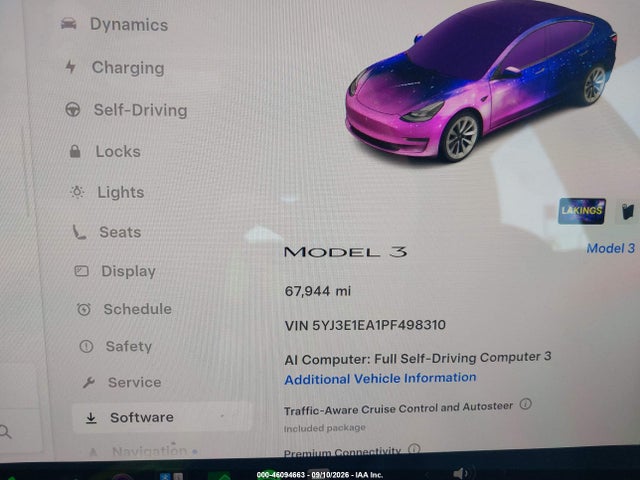 46094663 :رقم المزاد ، 5YJ3E1EA1PF498310 vin ، 2023 Tesla Model 3 Rear-wheel Drive مزاد بيع