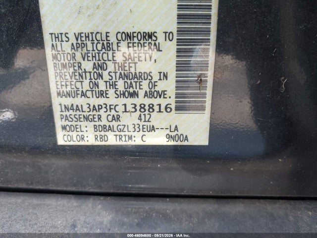 Aukcja sprzedaży 2015 Nissan Altima 2.5 S, vin: 1N4AL3AP3FC138816, numer aukcji: 46094680