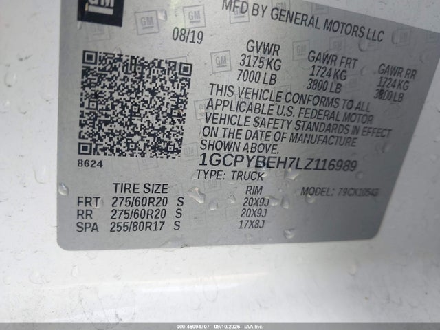 46094707 :رقم المزاد ، 1GCPYBEH7LZ116989 vin ، 2020 Chevrolet Silverado 1500 4wd  Short Bed Custom مزاد بيع