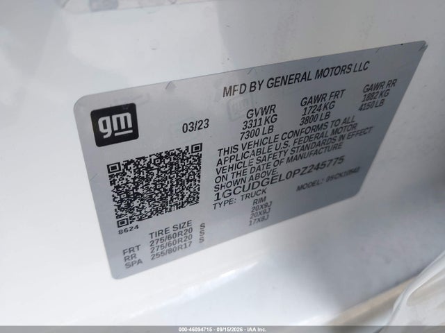 Aukcja sprzedaży 2023 Chevrolet Silverado 1500 4wd  Short Bed Ltz, vin: 1GCUDGEL0PZ245775, numer aukcji: 46094715