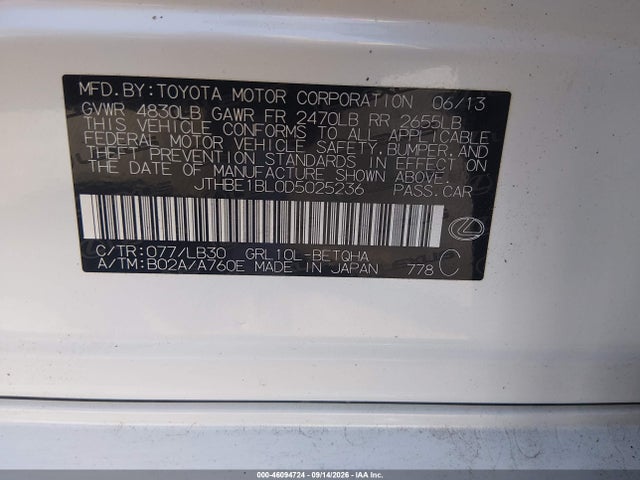 46094724 :رقم المزاد ، JTHBE1BL0D5025236 vin ، 2013 Lexus Gs 350 مزاد بيع