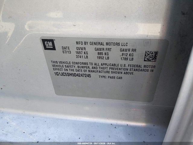 Продажа на аукционе авто 2013 Chevrolet Sonic Lt Auto, vin: 1G1JC5SH9D4247245, номер лота: 46094729