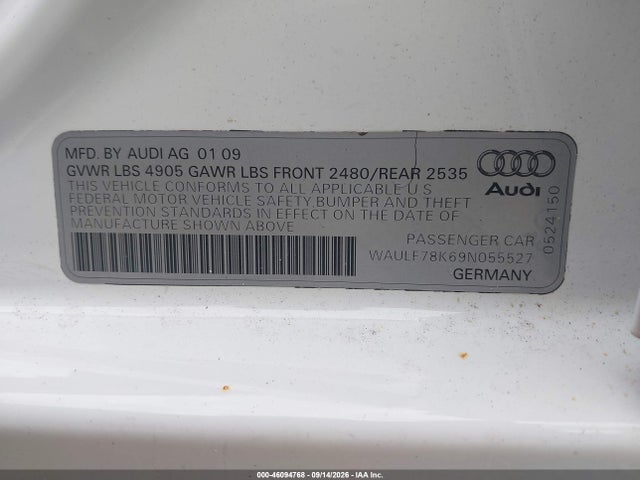 Aukcja sprzedaży 2009 Audi A4 2.0t Premium, vin: WAULF78K69N055527, numer aukcji: 46094768