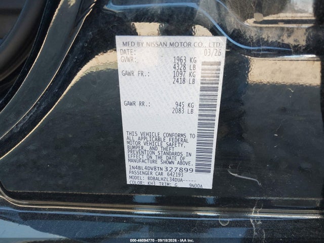 46094770 :رقم المزاد ، 1N4BL4DV8TN327899 vin ، 2026 Nissan Altima Sv Fwd مزاد بيع